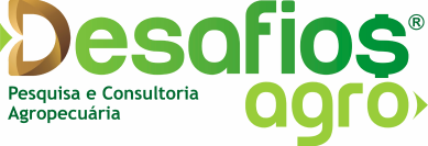 Logomarca da empresa escrito 'Desafios Agro - Pesquisa e Consultoria Agropecuária', em tons marrons e verdes